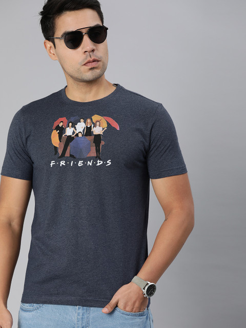 

FRIENDS by Huetrap Men Blue Printed Eco Round Neck Sustainable T-shirt