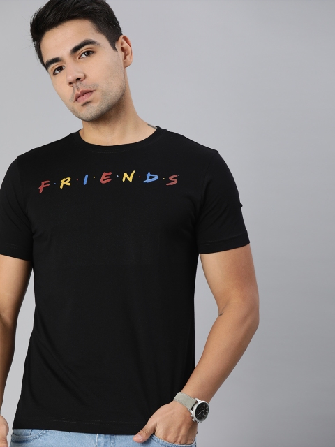 

FRIENDS by Huetrap Men Black Printed Round Neck Pure Cotton T-shirt