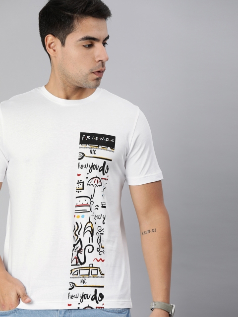

FRIENDS by Huetrap Men White Printed Round Neck Pure Cotton T-shirt