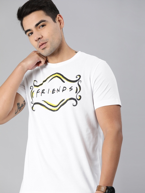 

FRIENDS by Huetrap Men White Printed Round Neck Pure Cotton T-shirt