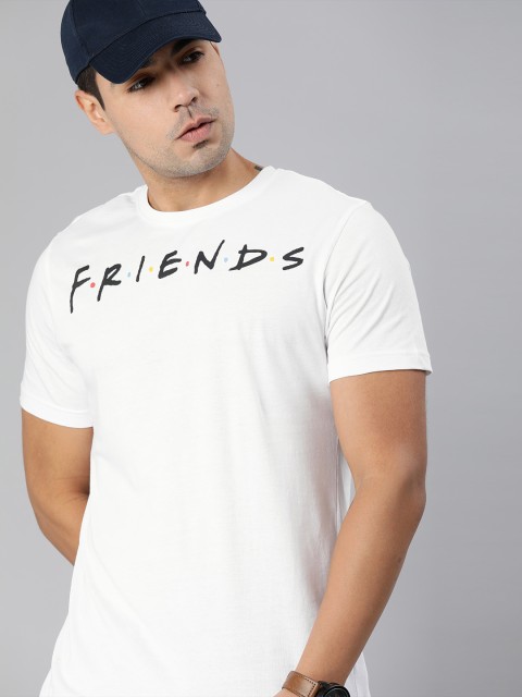 

FRIENDS by Huetrap Men White Printed Round Neck Pure Cotton T-shirt