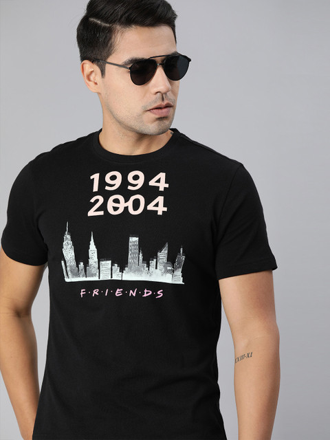 

FRIENDS by Huetrap Men Black Printed Eco Round Neck Sustainable T-shirt