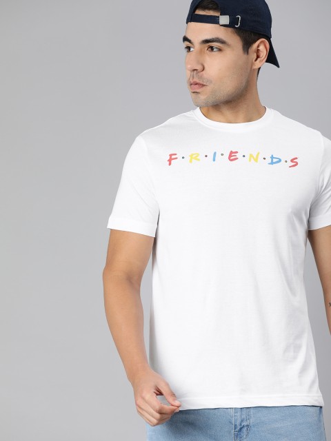 

FRIENDS by Huetrap Men White Printed Round Neck Pure Cotton T-shirt