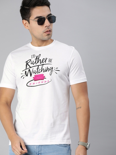 

FRIENDS by Huetrap Men White Printed Round Neck Pure Cotton T-shirt