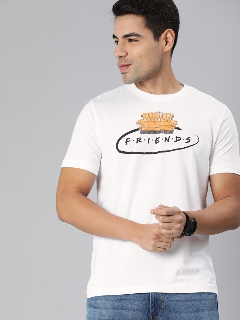 

FRIENDS by Huetrap Men White Printed Round Neck Pure Cotton T-shirt