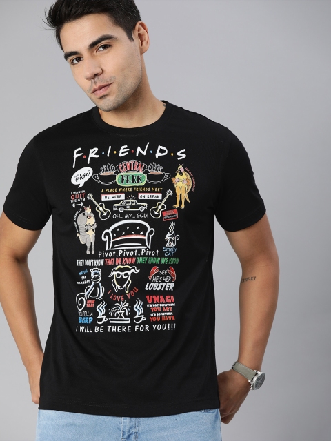 

FRIENDS by Huetrap Men Black Printed Round Neck Pure Cotton T-shirt