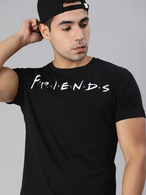 

FRIENDS by Huetrap Men Black Printed Round Neck Pure Cotton T-shirt