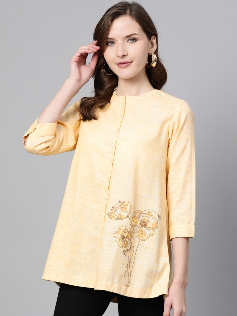 

Sangria Women Yellow Self-Design Pure Cotton Top