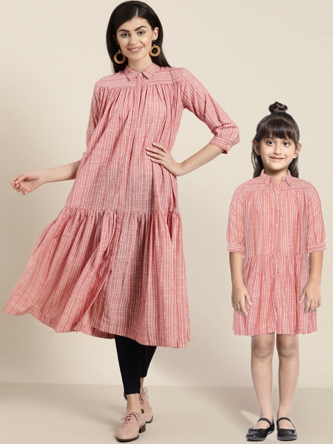 

Sangria Girls Coral Pink Striped Shirt Dress