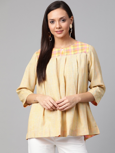 

Sangria Women Yellow Self Design A-Line Pure Cotton Top