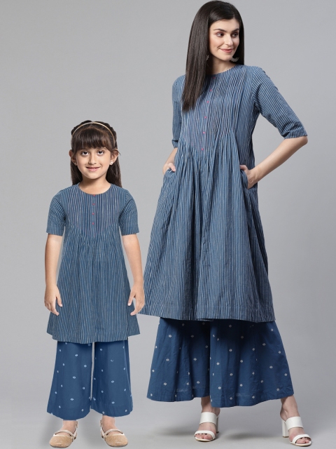 

Sangria Girls Blue & White Striped Kurta with Embroidered Palazzos