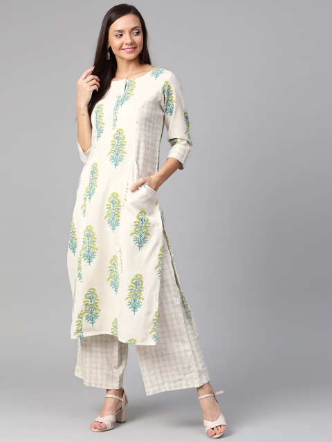

Sangria Women Off-White & Green Checked Kurta with Palazzos