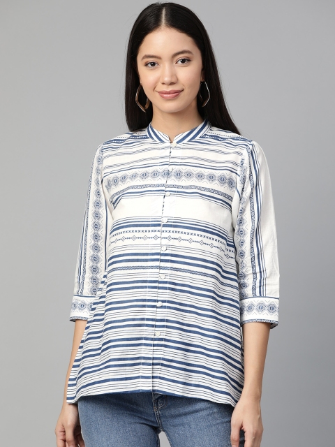 

Sangria Women White Printed Shirt Style Pure Cotton Top