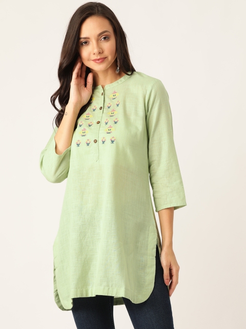 

Sangria Women Pink Solid Tunic With Embroidered Detail, Green