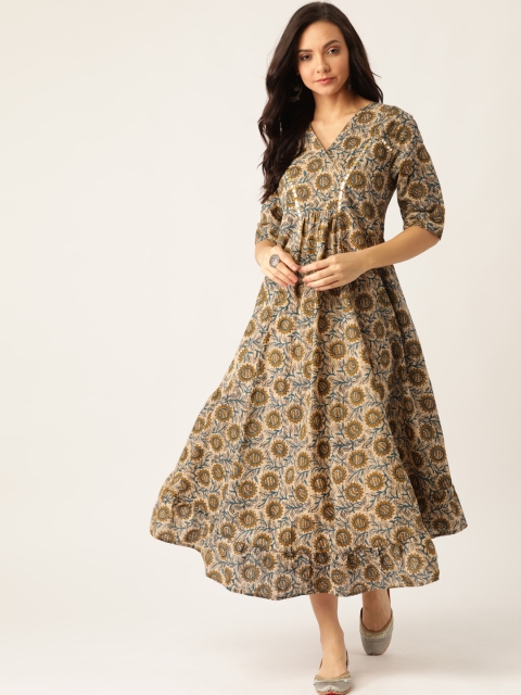 

Sangria Women Beige & Teal Blue Printed Wrap Dress