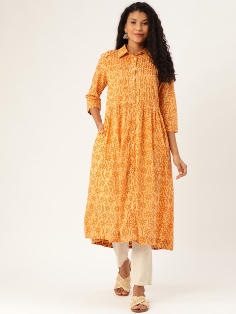 

Sangria Women Mustard Yellow Printed A-Line Kurta