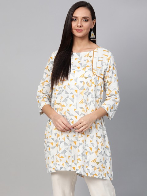 

Sangria Women's Off-White & Mustard Yellow Printed Kurta
