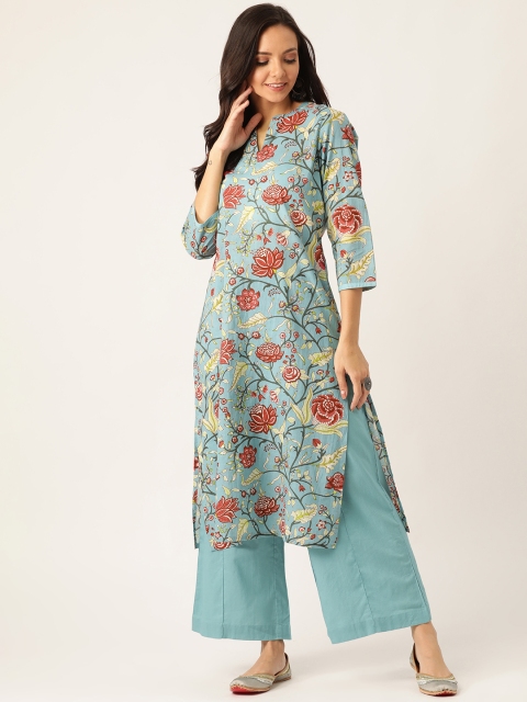 

Sangria Women Blue & Maroon Printed Kurta with Palazzos