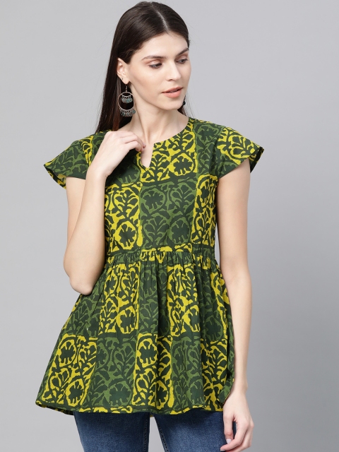 

Sangria Women Green Printed A-Line Pure Cotton Top