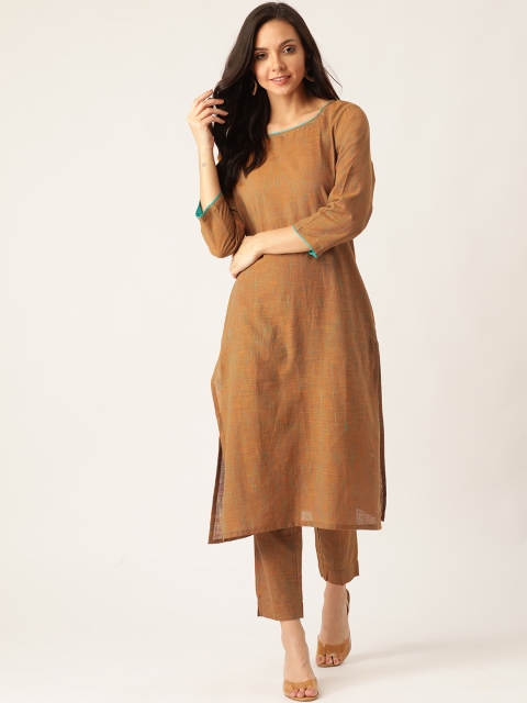 

Sangria Women Brown & Green Self Design Kurta with Trousers