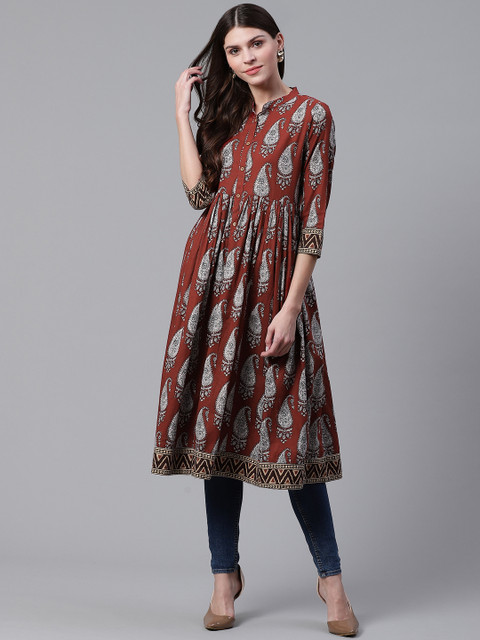 

Sangria Women Rust Brown & Off-White Printed A-Line Kurta