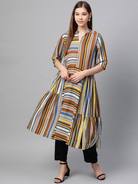 

Sangria Women Brown & Yellow Multi Striped Long Tunic