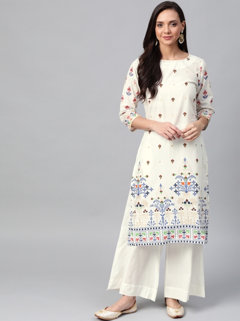 

Sangria Women Off-White & Blue Printed Kurta with Palazzos