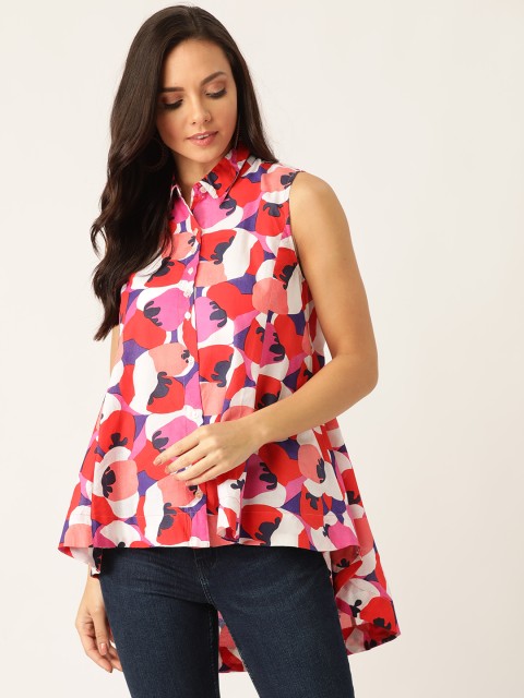 

Sangria Women White & Pink Regular Fit Printed Casual Shirt