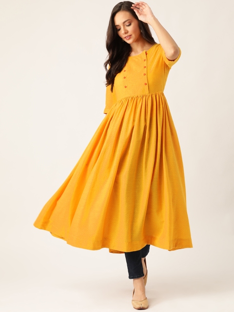 

Sangria Women Mustard Yellow Self Design Pure Cotton Kurta
