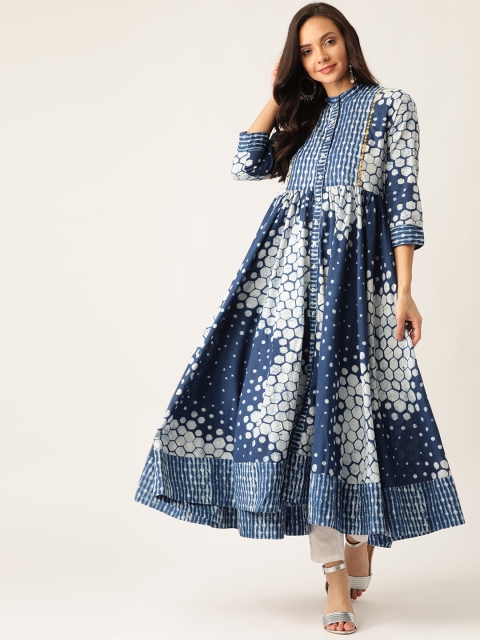 

Sangria Women Navy Blue & White Printed Anarkali Kurta