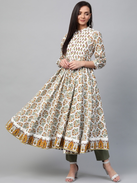

Sangria Women Off-White & Green Printed Anarkali Kurta