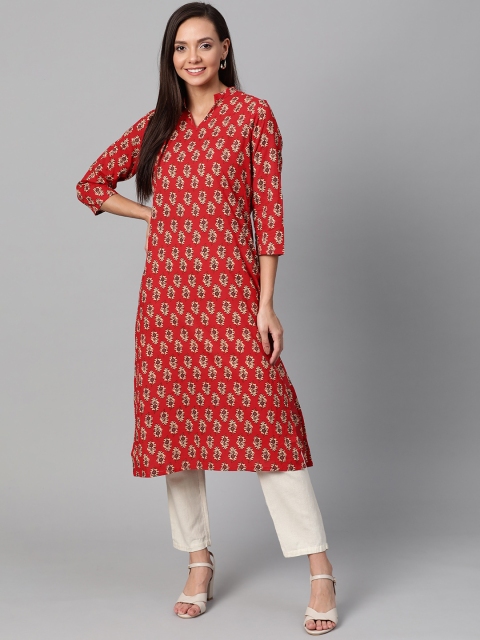 

Sangria Women Red & Beige Printed Straight Kurta