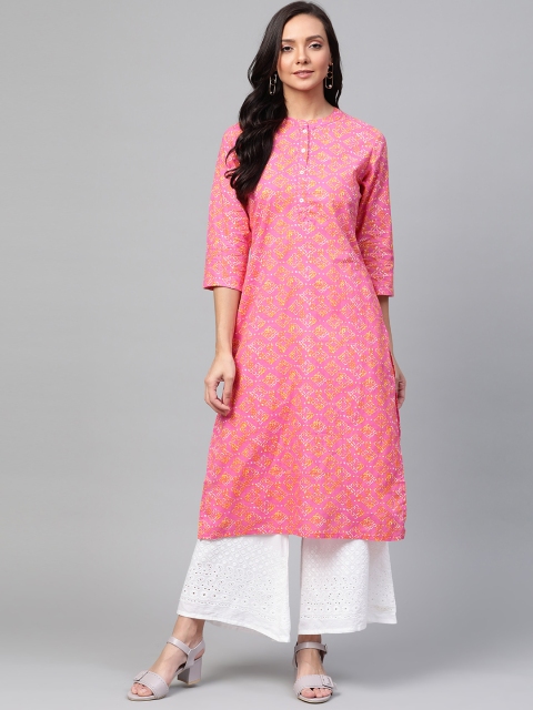 

Sangria Women Pink & Yellow Printed Straight Kurta