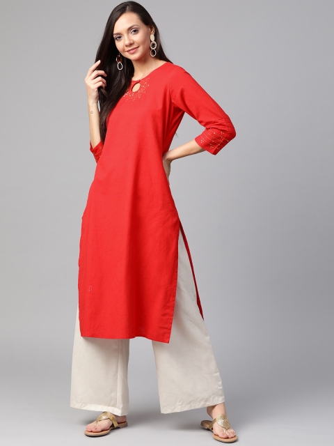 

Sangria Women Red Solid Straight Kurta