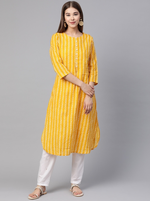 

Sangria Women Mustard Yellow & Off-White Printed Straight Kurta