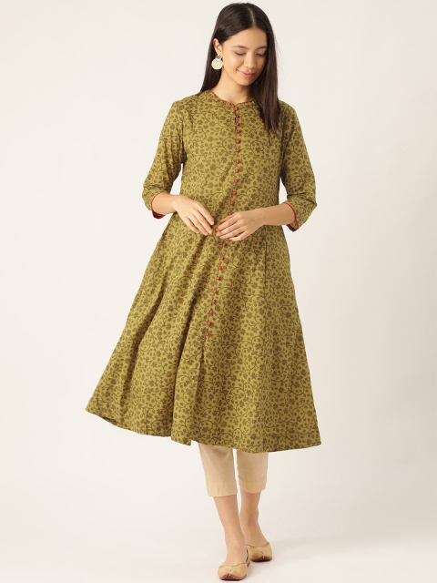 

Sangria Women Green & Taupe Printed A-Line Kurta