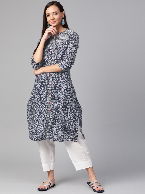 

Sangria Women Navy Blue & White Printed A-Line Kurta