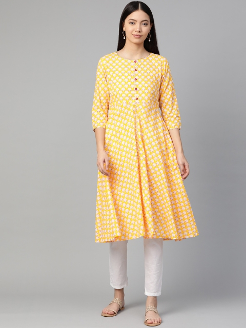 

Sangria Women Yellow & White Printed A-Line Kurta