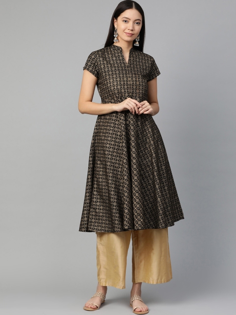 

Sangria Women Black & Golden Printed A-Line Kurta