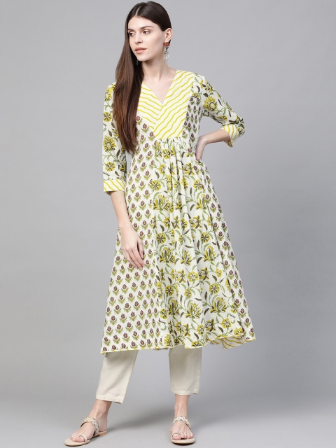 

Sangria Women Off-White & Yellow Printed Anarkali Kurta