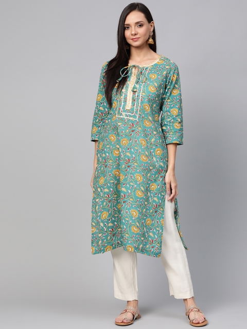 

Sangria Women Green & Mustard Yellow Printed Straight Kurta