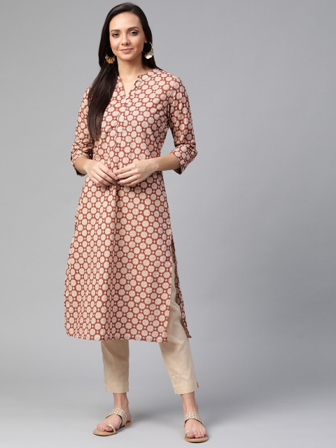 

Sangria Women Rust Red & Beige Printed Straight Kurta
