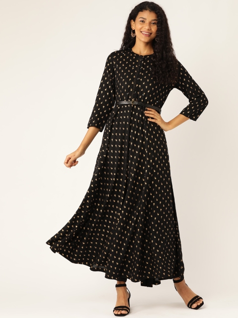 

Sangria Women Black & Golden Floral Print Anarkali Kurta