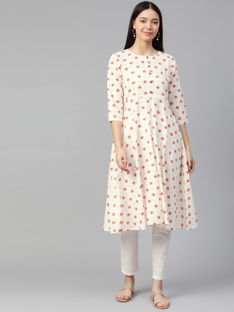 

Sangria Women Off-White & Orange Printed A-Line Kurta