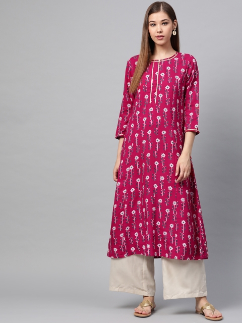 

Sangria Women Magenta & White Printed A-Line Kurta