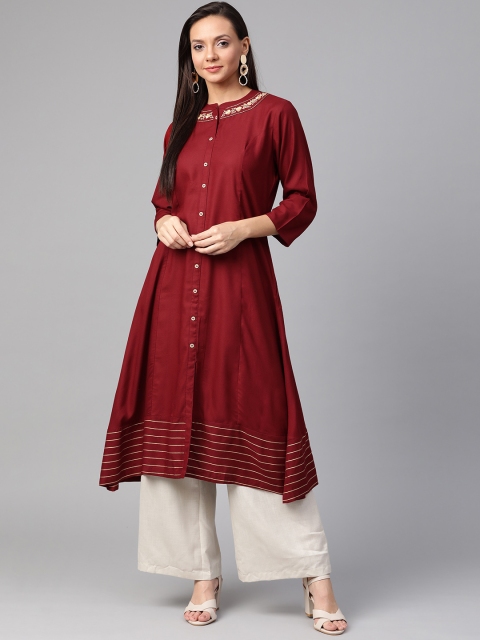 

Sangria Women Maroon Solid Asymmetrical Hem A-Line Kurta