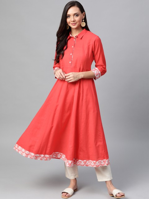 

Sangria Women Coral Orange Solid Anarkali Kurta