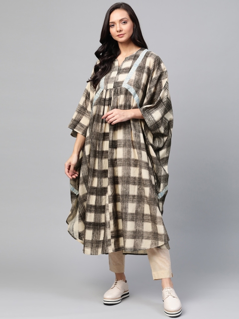 

Sangria Women Beige & Black Bagru Printed Kaftan Sustainable Kurta