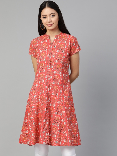 

Sangria Women Coral Pink & White Printed A-Line Kurta