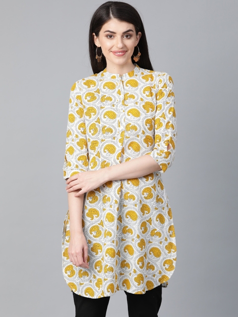 

Sangria Women White & Yellow Printed Straight Kurta